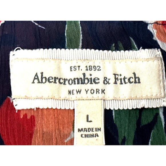 Abercrombie Fitch Large Floral Peasant Sheer Boho Blouse Ruffle Hem Tie Neck - Picture 7 of 11